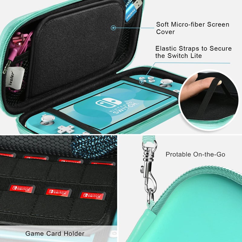ivoler Carrying Case for Nintendo Switch Lite, Ultra Slim Portable Hard Shell Pouch Travel Game Bag for Switch Lite Accessories Holds 10 Game Cards,Turquoise - Image 5